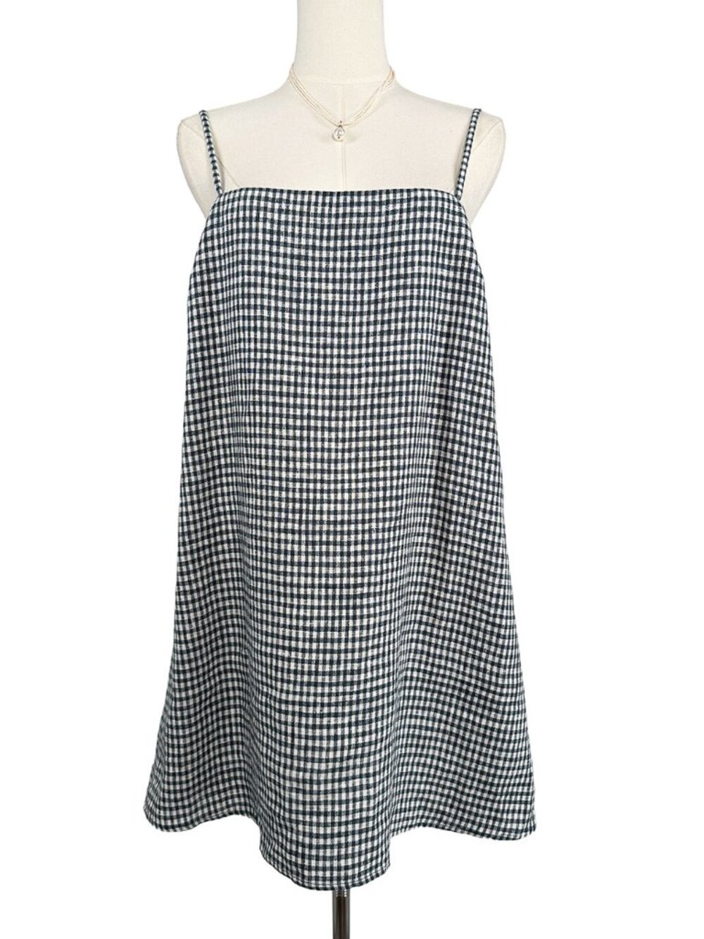 Reformation Aubree Linen Mini Dress Slate Check Gingham Preppy Babydoll S